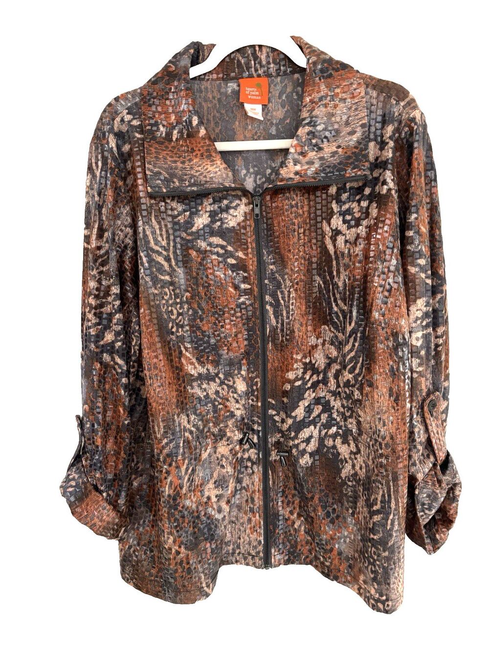 Womens colorful metalic shiney Zip up Blouse or light jacket sz 18 Long Sleeve